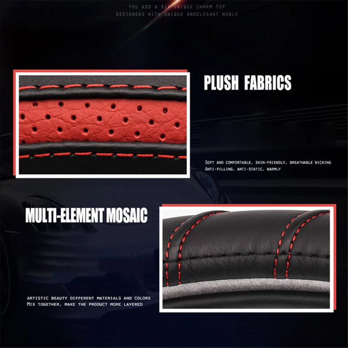 38cm Stylish Car Steering Wheel Cover Cowhide Leather Anti-skid Steering Wheel Sleeve - Black+Red - 5