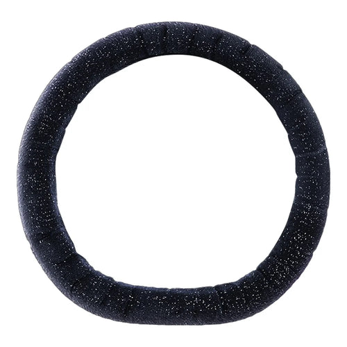 38cm D-shape Fluffy Steering Wheel Cover Short Plush Non-Slip Steering Wheel Protector - Black - 1