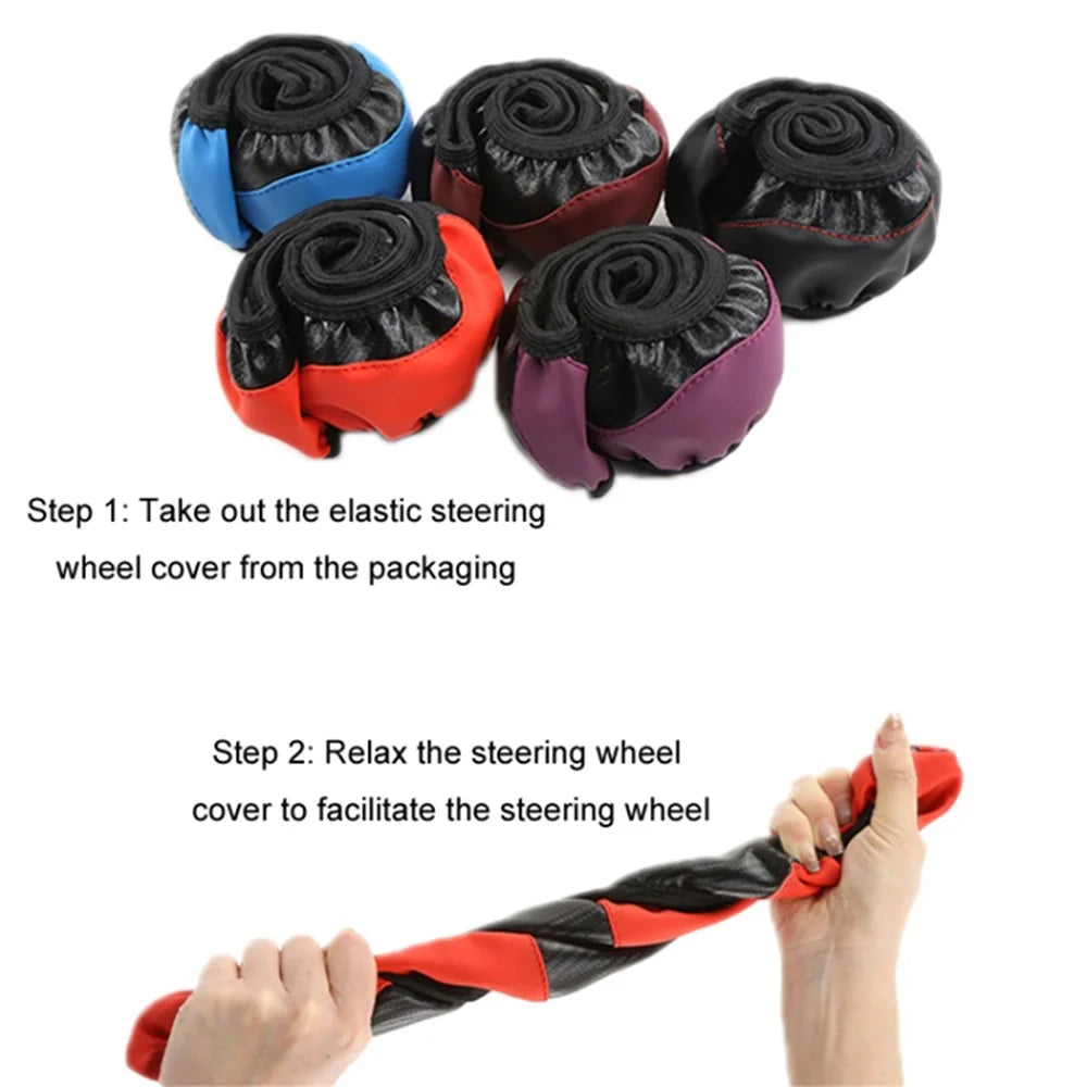 39cm Carbon Fiber Leather Steering Wheel Cover Anti-Slip Car Steering Wheel Protector - Red - 5