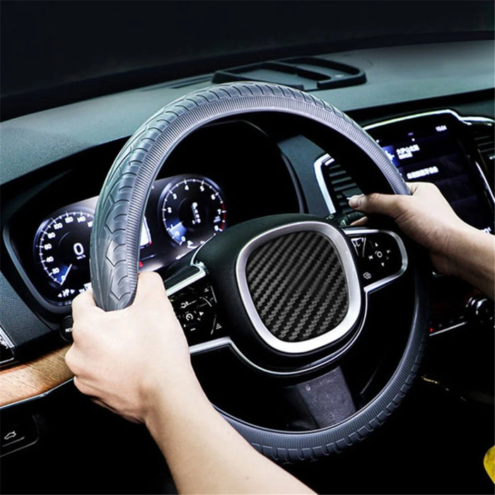 Car Tire Texture Steering Wheel Anti-slip Grip Silicone Protective Cover - Black - 2