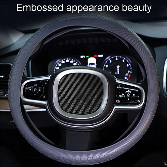 Car Tire Texture Steering Wheel Anti-slip Grip Silicone Protective Cover - Black - 3