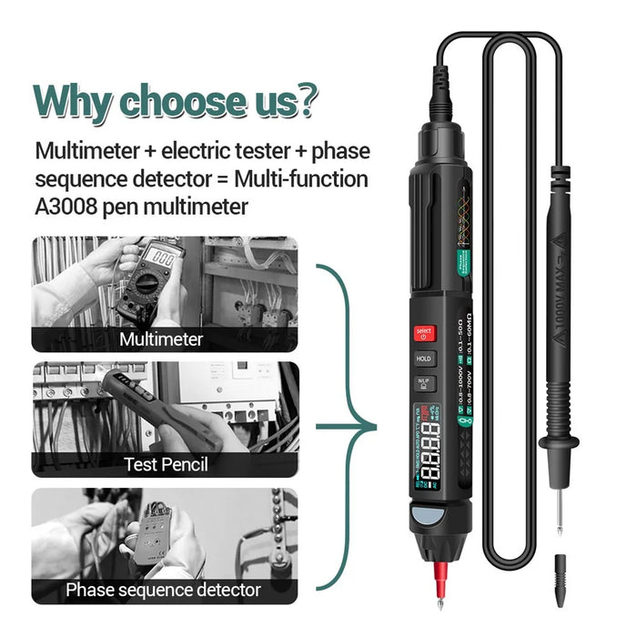 ANENG A3008 6000 Counts Voltage Meter Non Contact AC / DC LCD Display NCV Digital Multimeter Pen - 4