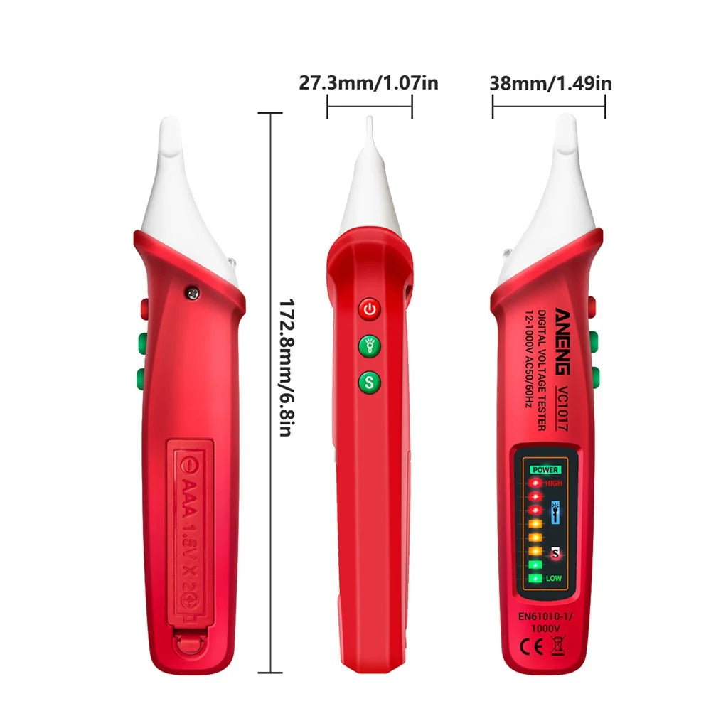 ANENG VC1017 12-1000V Non-contact Sound-light Tester Digital AC Voltage Meter Multimeter Pen - Red - 3