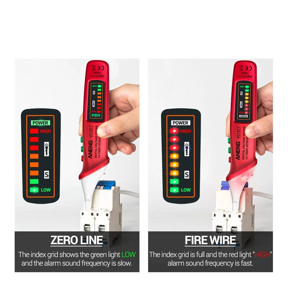 ANENG VC1017 12-1000V Non-contact Sound-light Tester Digital AC Voltage Meter Multimeter Pen - Red - 5