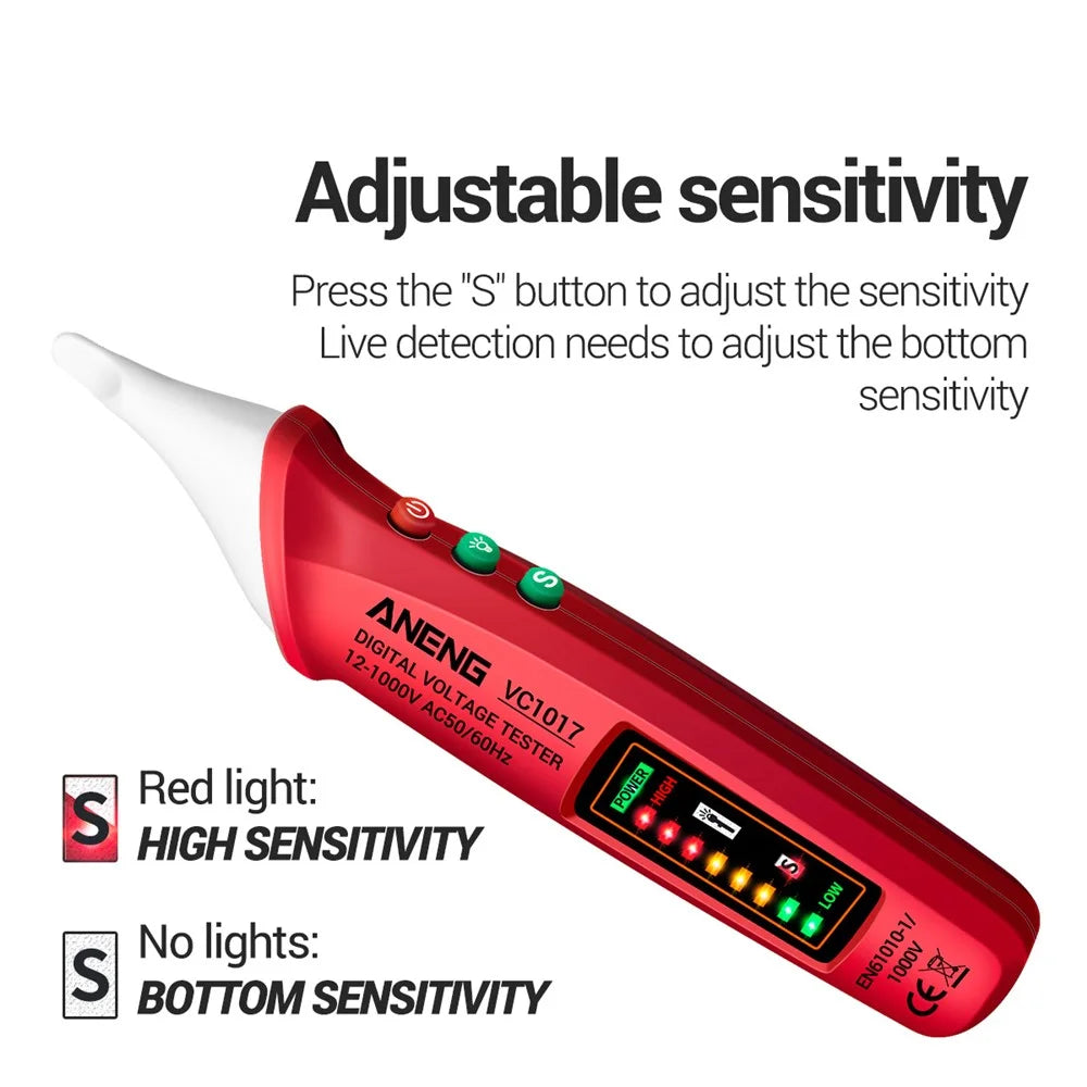 ANENG VC1017 12-1000V Non-contact Sound-light Tester Digital AC Voltage Meter Multimeter Pen - Red - 6