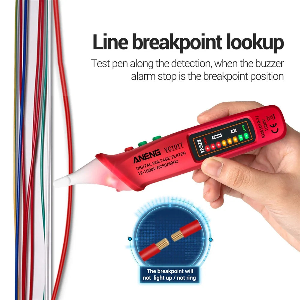 ANENG VC1017 12-1000V Non-contact Sound-light Tester Digital AC Voltage Meter Multimeter Pen - Red - 7