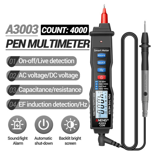 ANENG A3003 Digital Pen Auto Multimeter 4000 Counts Smart Meter with NCV AC/DC Voltage Resistance Capacitance Tester - Black - 2