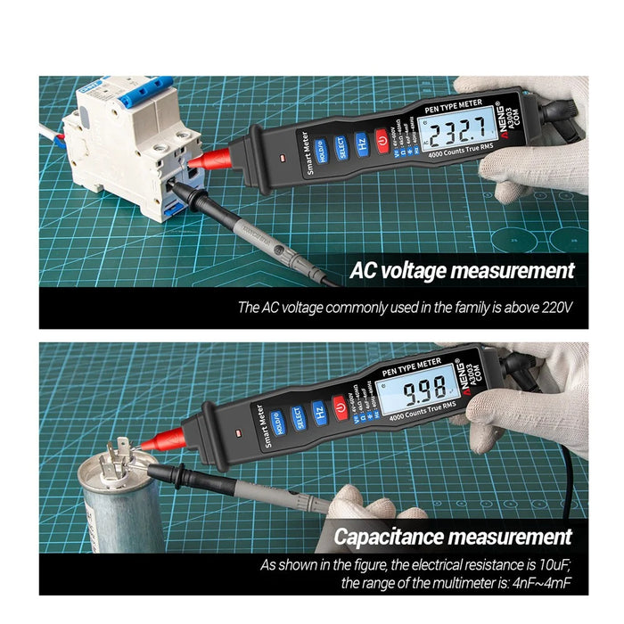 ANENG A3003 Digital Pen Auto Multimeter 4000 Counts Smart Meter with NCV AC/DC Voltage Resistance Capacitance Tester - Black - 6