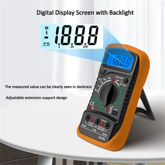 XL830L Multifunction LCD Multimeter Tester Handheld Digital Multimeter AC/DC Resistance Meter with Backlit - 2