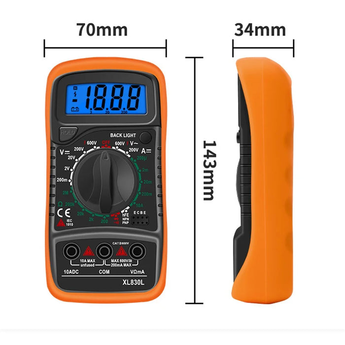 XL830L Multifunction LCD Multimeter Tester Handheld Digital Multimeter AC/DC Resistance Meter with Backlit - 4