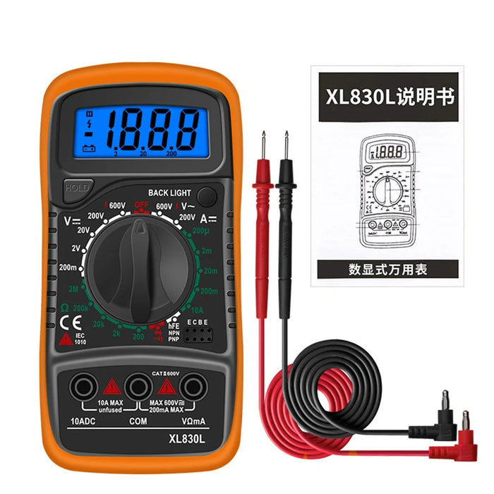 XL830L Multifunction LCD Multimeter Tester Handheld Digital Multimeter AC/DC Resistance Meter with Backlit - 6