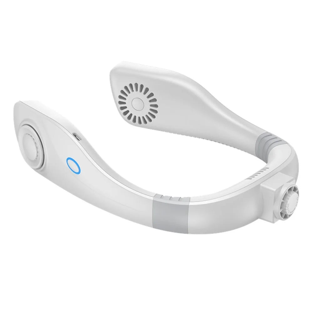 Aromatherapy Summer Air Cooling Neck Fan Leafless Hanging Neck Fan Bladeless Ventilator USB Rechargeable Neckband Fans Air Cooler - White - 2