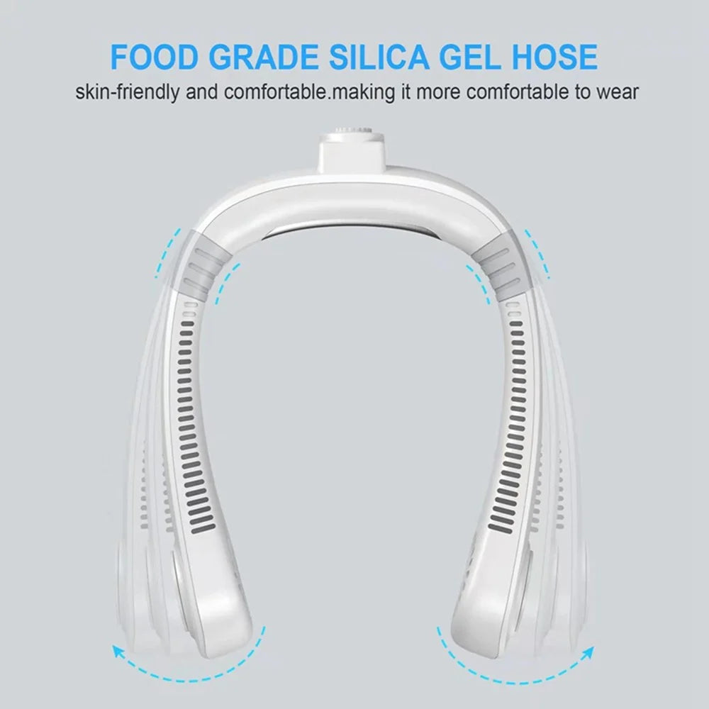 Aromatherapy Summer Air Cooling Neck Fan Leafless Hanging Neck Fan Bladeless Ventilator USB Rechargeable Neckband Fans Air Cooler - White - 3