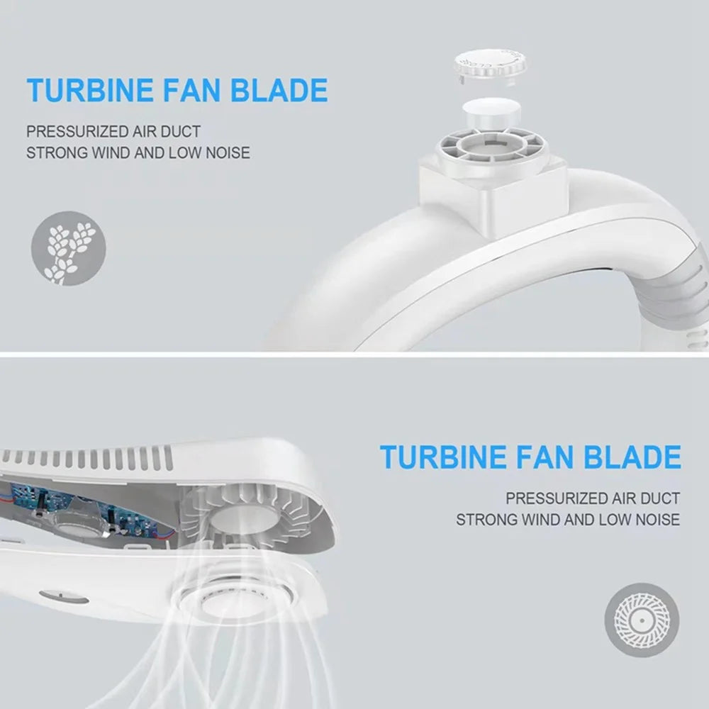 Aromatherapy Summer Air Cooling Neck Fan Leafless Hanging Neck Fan Bladeless Ventilator USB Rechargeable Neckband Fans Air Cooler - White - 4
