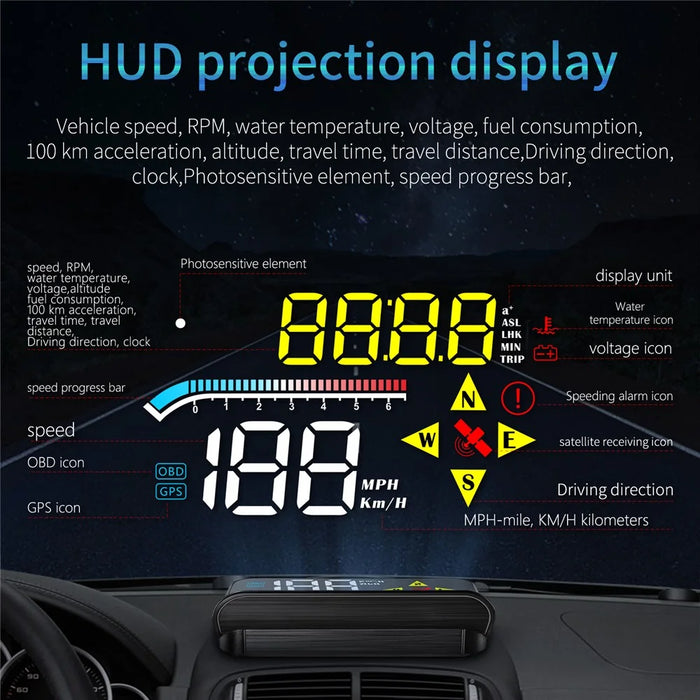 M17 Head-up Display Universal Car Speedometer HUD Projection Display OBD+GPS Dual System - 3