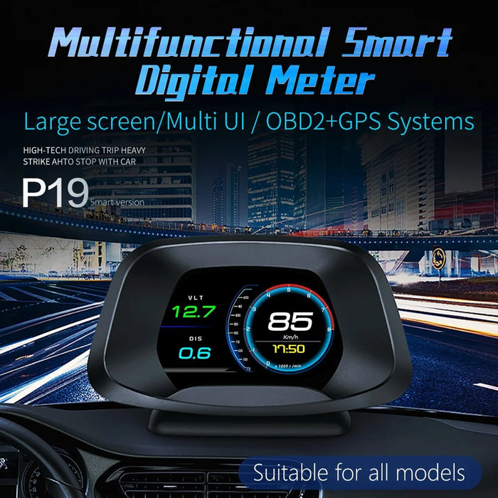 P19 HUD Device Multi-functional Smart Digital Meter Universal Car Speedometer LCD Display OBD GPS Scanner Diagnostic Tool Speed Alarm - 3