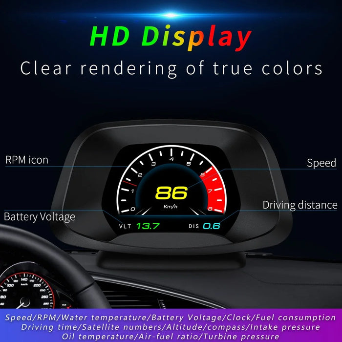 P19 HUD Device Multi-functional Smart Digital Meter Universal Car Speedometer LCD Display OBD GPS Scanner Diagnostic Tool Speed Alarm - 5