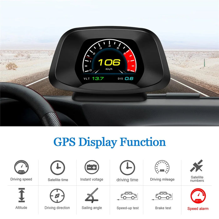 P19 HUD Device Multi-functional Smart Digital Meter Universal Car Speedometer LCD Display OBD GPS Scanner Diagnostic Tool Speed Alarm - 7