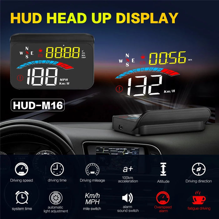 M16 Head-up Display Universal Car Speedometer HUD Projector LCD Display GPS Positioning - 3