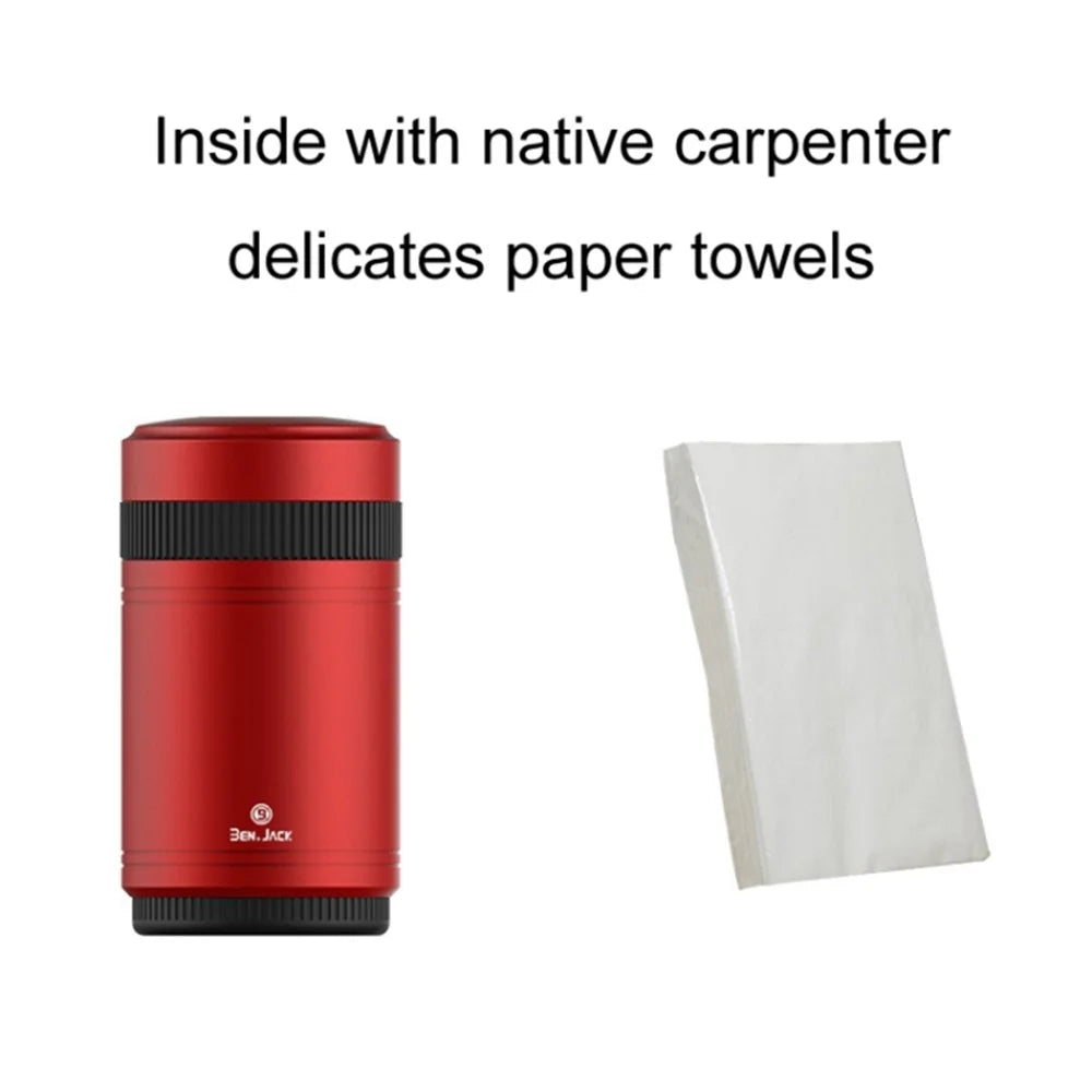 BEN.JACK Mini Car Ashtray Portable Cigarette Ash Holder Aluminum Alloy Tissue Paper Organizer Box - Red - 2