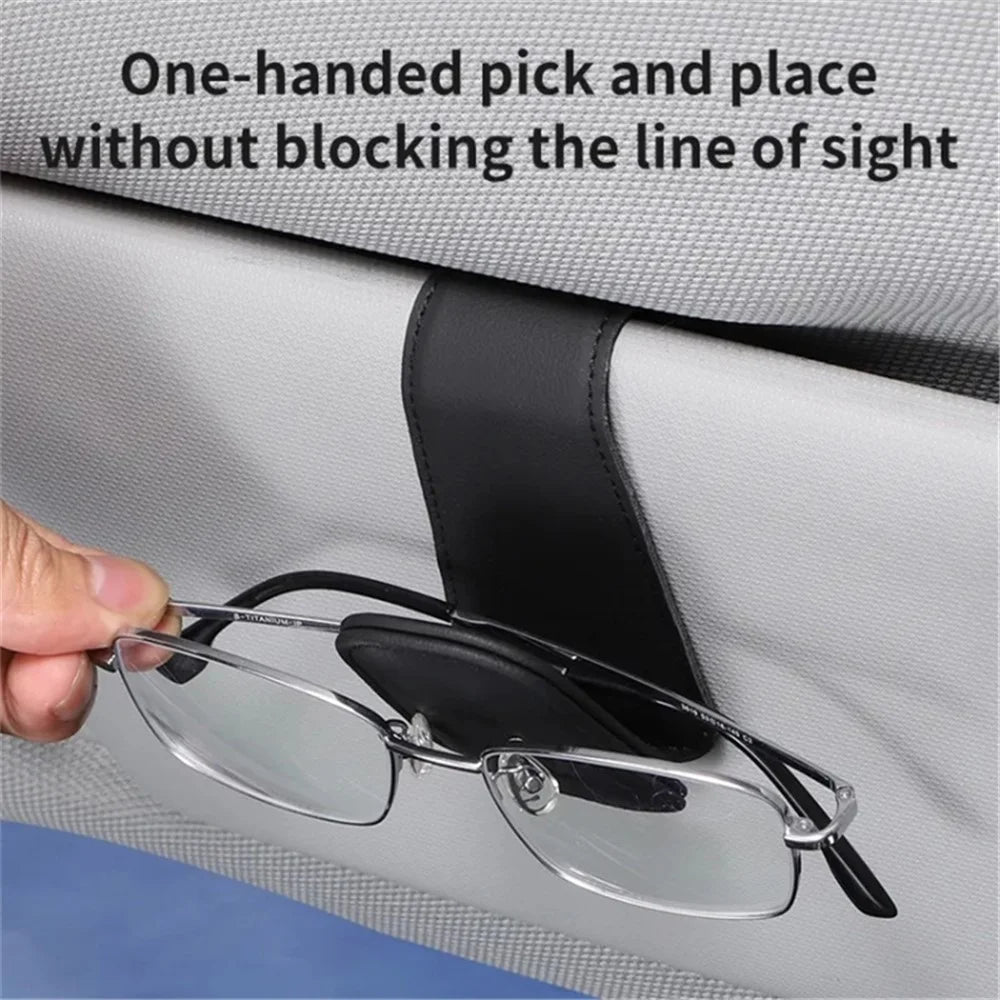 Car Sun Visor Sunglasses Holder Magnetic Microfiber Leather Glasses Eyeglass Hanger for Ticket, Card, Bill - Black - 2