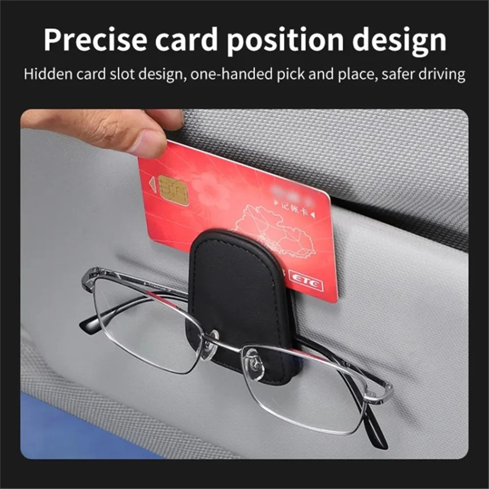 Car Sun Visor Sunglasses Holder Magnetic Microfiber Leather Glasses Eyeglass Hanger for Ticket, Card, Bill - Black - 3