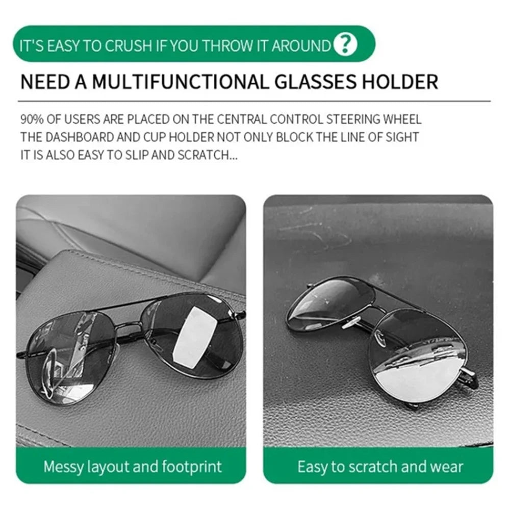 Car Sun Visor Sunglasses Holder Magnetic Microfiber Leather Glasses Eyeglass Hanger for Ticket, Card, Bill - Black - 5