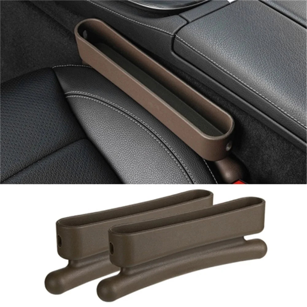 2Pcs ABS Car Seat Gap Filler Storage Box Multifunctional Phone Wallet Coins Holder Organizer - Brown - 1