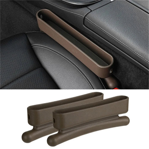 2Pcs ABS Car Seat Gap Filler Storage Box Multifunctional Phone Wallet Coins Holder Organizer - Brown - 1