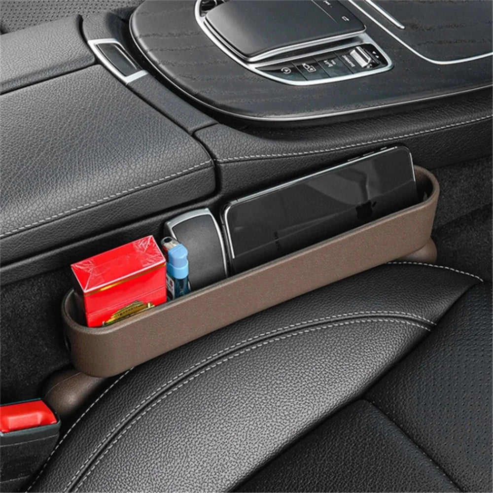 2Pcs ABS Car Seat Gap Filler Storage Box Multifunctional Phone Wallet Coins Holder Organizer - Brown - 3