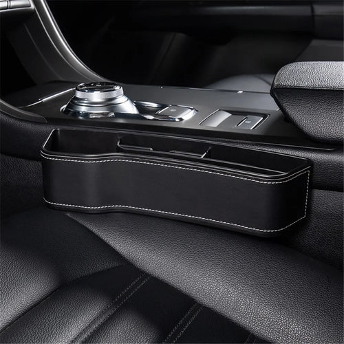 Driver Side Car Front Seat Seam Storage Box Phone Drink Can Holder Seat Gap Organizer - Black / Leather Material - 1