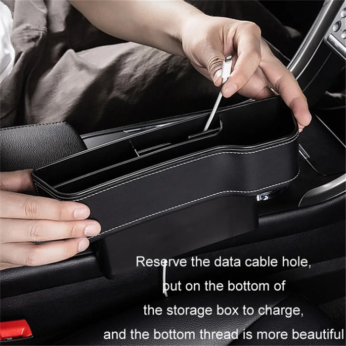 Driver Side Car Front Seat Seam Storage Box Phone Drink Can Holder Seat Gap Organizer - Black / Leather Material - 3