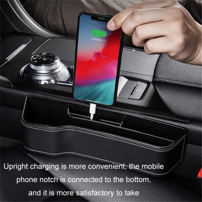 Driver Side Car Front Seat Seam Storage Box Phone Drink Can Holder Seat Gap Organizer - Black / Leather Material - 4
