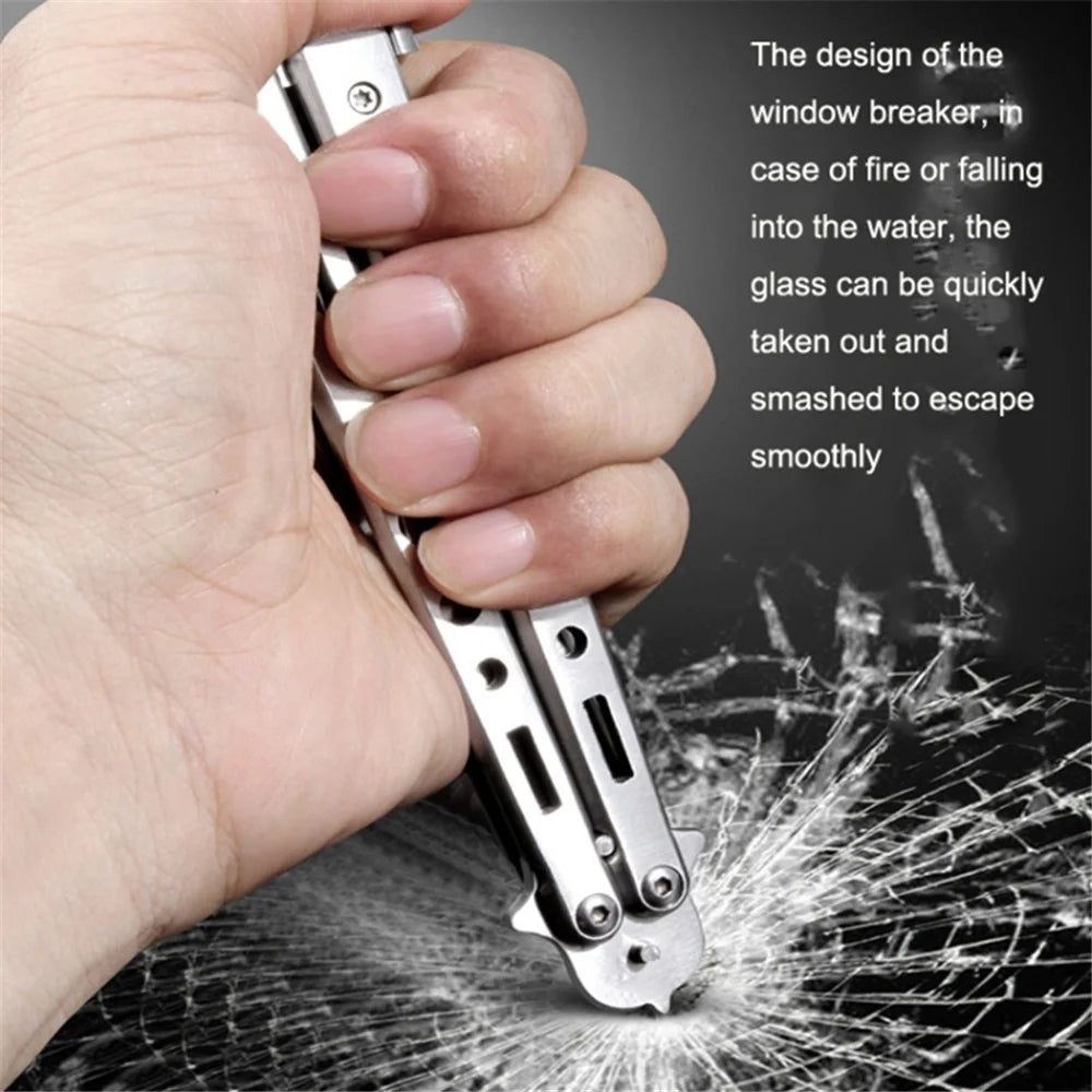 Folding Stone Removal Hook with Safety Hammer Portable Car Tire Cleaning Tool Set - Stainless Steel Color - 7