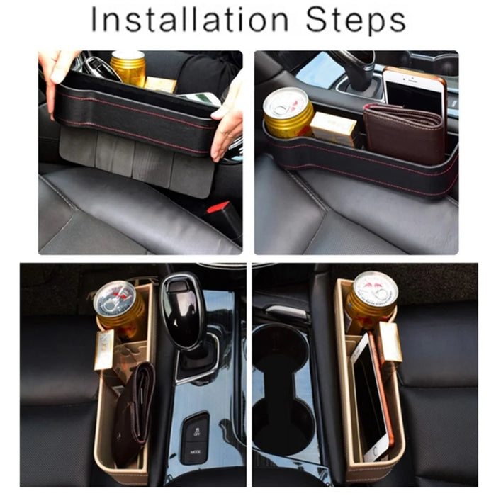 Car Front Seat Seam Storage Box Car Seat Filler Gap Phone Bottle Cup Holder Organizer - Black / Passenger Side - 5