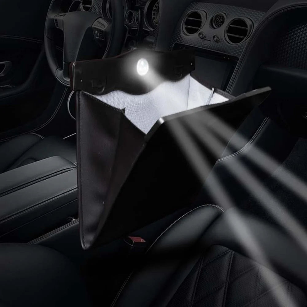 Magnetic Closure Garbage Bag Vehicle Rubbish Container PU Leather+PC Car Trash Bag with LED Light - Black - 5