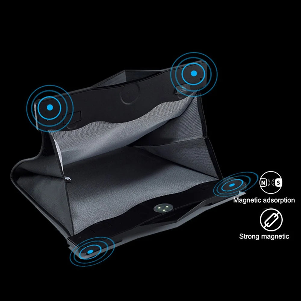 Magnetic Closure Garbage Bag Vehicle Rubbish Container PU Leather+PC Car Trash Bag with LED Light - Black - 6
