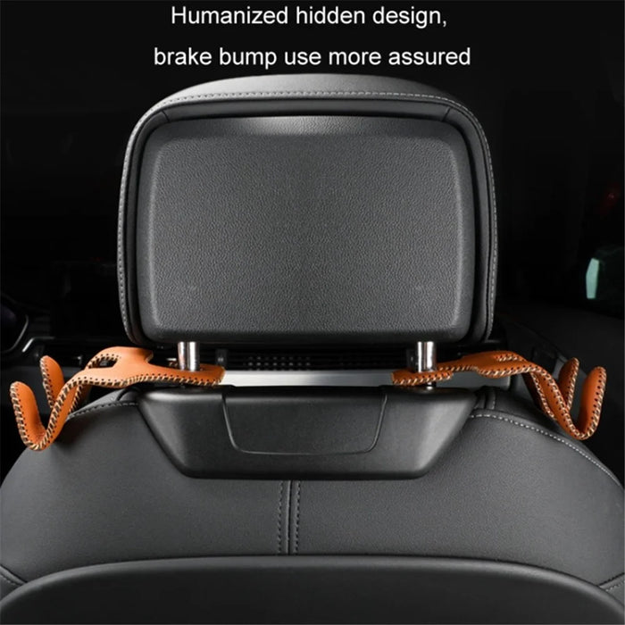 Dual Hook Design Car Seat Back Hanging Hook Stainless Steel + PU Leather Car Seat Headrest Hook Phone Holder - Brown - 3