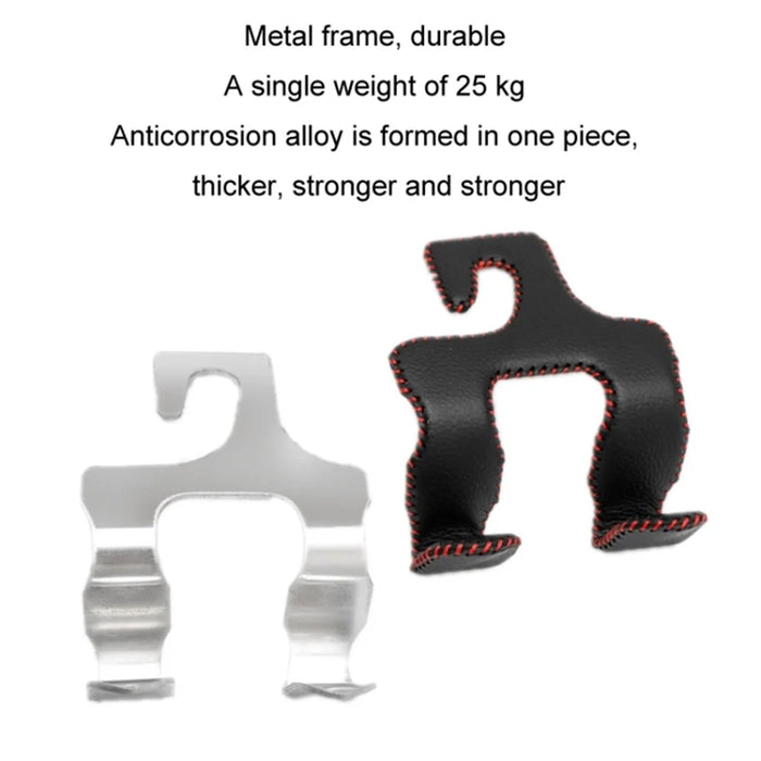 Dual Hook Design Car Seat Back Hanging Hook Stainless Steel + PU Leather Car Seat Headrest Hook Phone Holder - Brown - 6