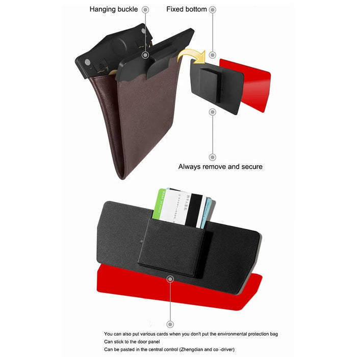 PU Leather+PC Car Trash Bag LED Light Magnetic Closure Garbage Bag Vehicle Rubbish Container Garbage Can - Brown - 6