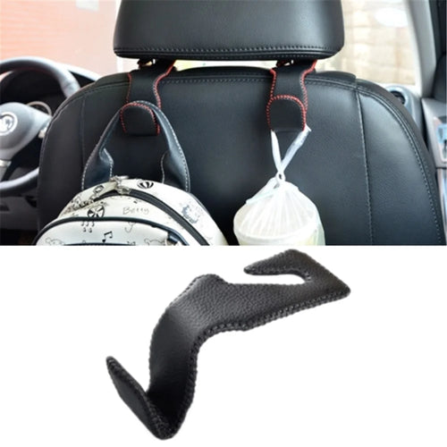 Car Seat Back Bag Hanging Hook Stainless Steel + Leather Car Seat Headrest Mount Hook - Black - 1