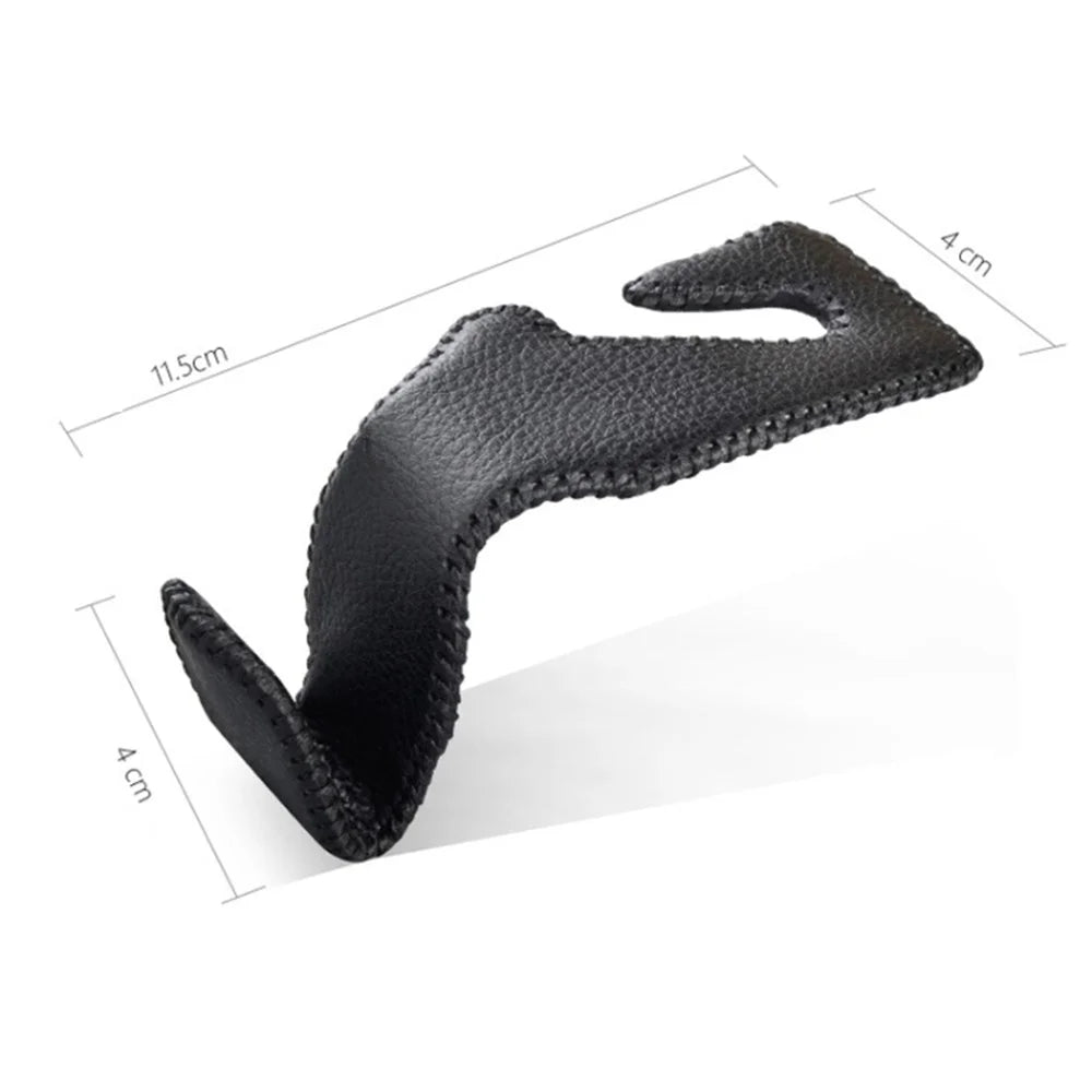 Car Seat Back Bag Hanging Hook Stainless Steel + Leather Car Seat Headrest Mount Hook - Black - 4