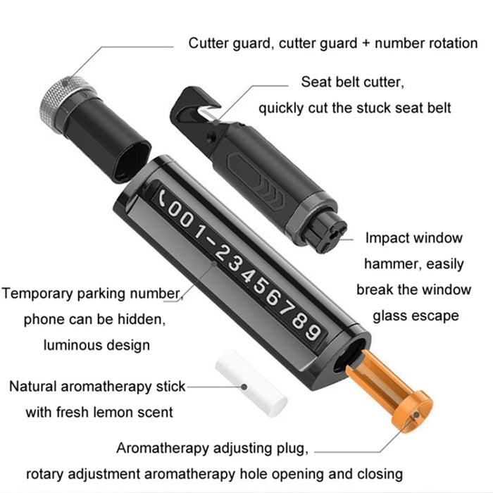 Parking Number Plate with Aromatherapy Multi-function Car Safety Hammer Window Breaker - Grey - 6