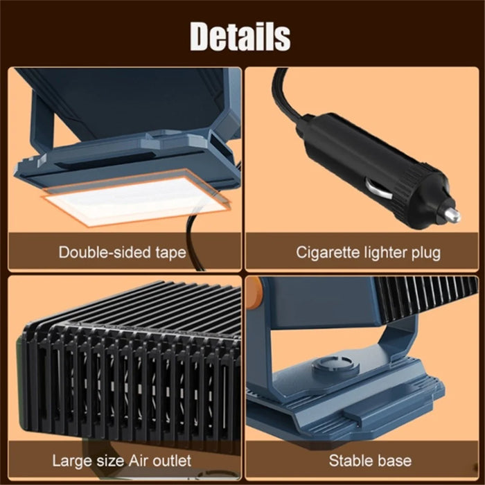 12V Car Heater Portable Fan 150W Windshield Defogger Defroster Winter Fast Heating Warmer - Navy Blue - 7