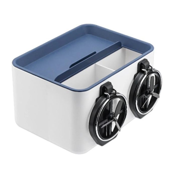 Car Armrest Storage Box ABS Tissue Case Organizer with Foldable Cup Holder - Blue+White - 1