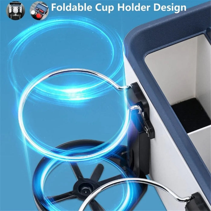Car Armrest Storage Box ABS Tissue Case Organizer with Foldable Cup Holder - Blue+White - 4