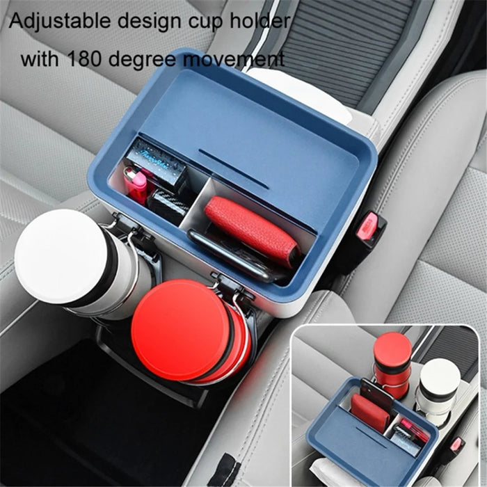 Car Armrest Storage Box ABS Tissue Case Organizer with Foldable Cup Holder - Blue+White - 5