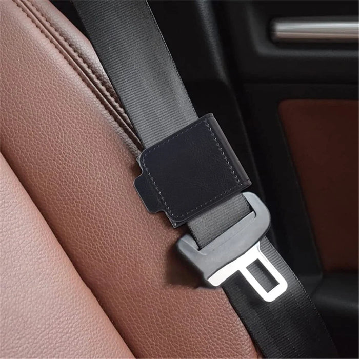 2Pcs Car Safety Seat Belt Adjuster Strap Clip PU Leather Kids Seat Belt Limiter - Black - 2