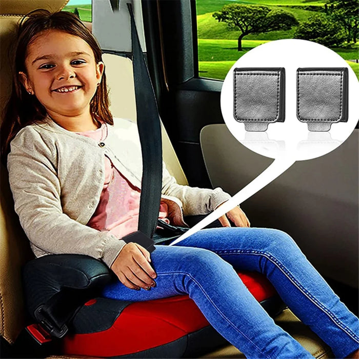 2Pcs Car Safety Seat Belt Adjuster Strap Clip PU Leather Kids Seat Belt Limiter - Black - 3