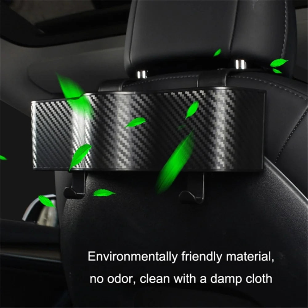 Car Seat Back Storage Box Sundries Organizer Carbon Fiber Texture Plastic Hanging Case - 2